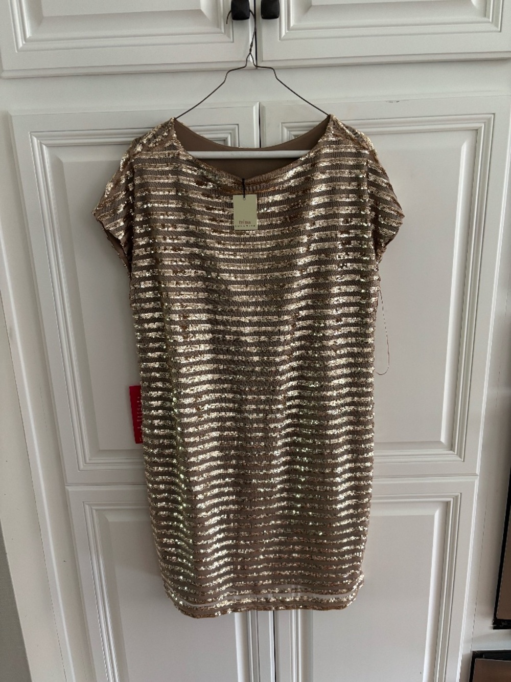 NWT Trina Turk Gold Sequin Striped Mini Cocktail Dress Shift Sz Large